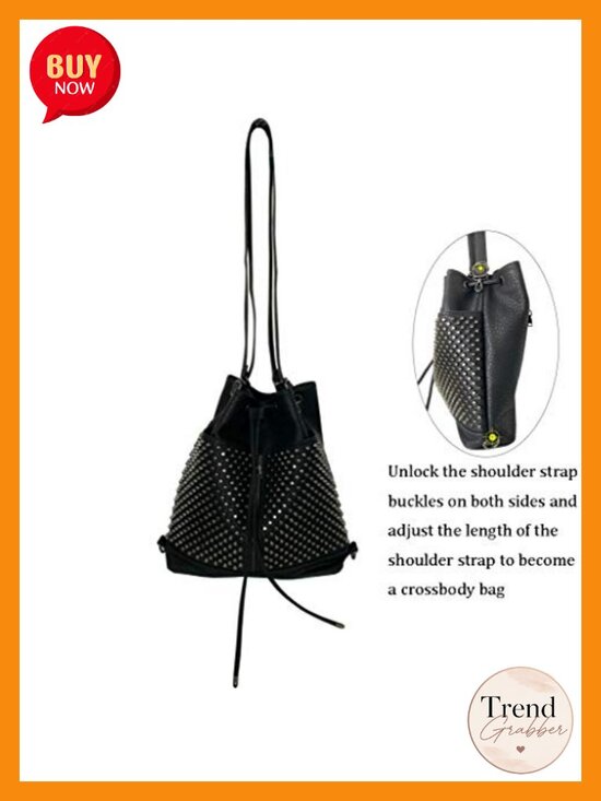 Oversized Studded Vegan Leather Bucket Backpack 3-Way Convertible Shoulder main image 4